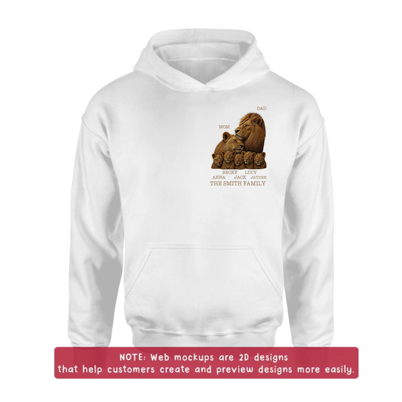 Personalized Lion Family Embroidered Shirt/ Hoodie – Custom Mom Dad & Kids - Meaningful Family Gift Featuring Mom, Dad & up to 5 Lion Cubs