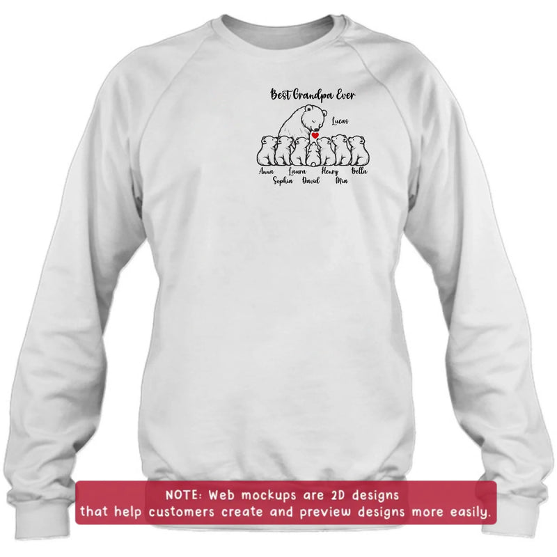 Personalized Best Grandpa Ever Embroidered Shirt/ Hoodie – Custom Grandpa & Grandkids Bear Family Tee with up to 7 Kids