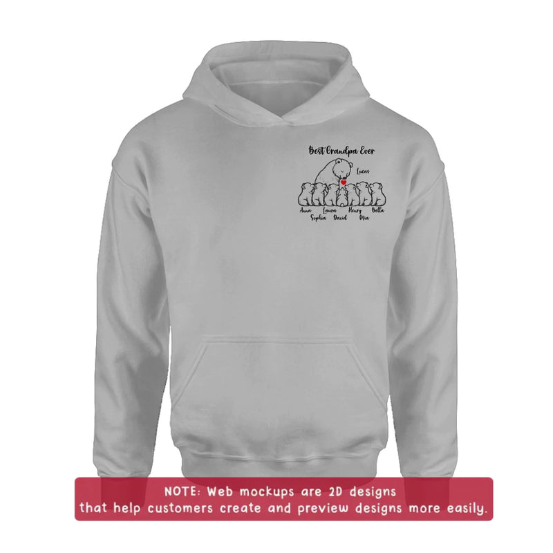 Personalized Best Grandpa Ever Embroidered Shirt/ Hoodie – Custom Grandpa & Grandkids Bear Family Tee with up to 7 Kids