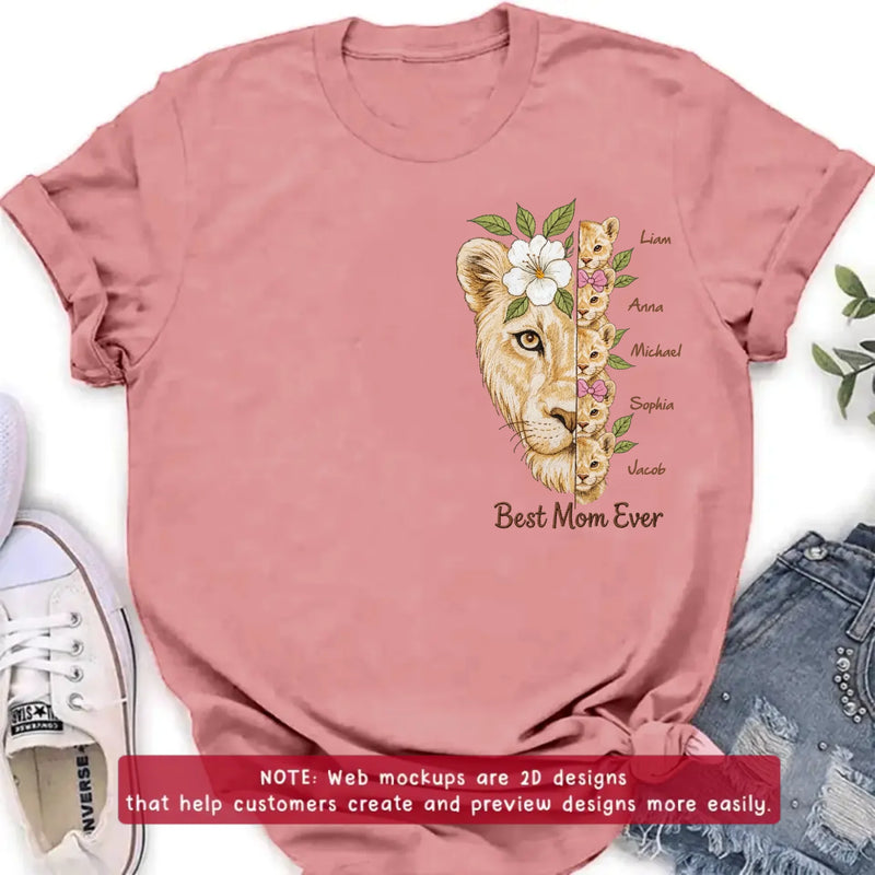 Personalized Lion Mom Embroidered Shirt/ Hoodie with Kids Names – Best Mom Ever Custom Family Shirt, Mother’s Day Gift for Mom from Children with up to 5 Kids