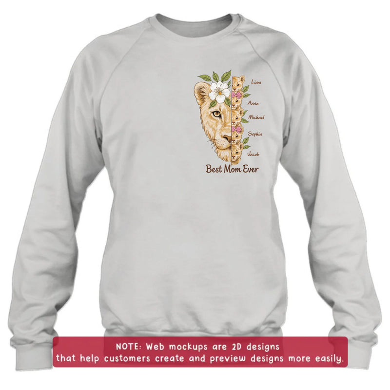 Personalized Lion Mom Embroidered Shirt/ Hoodie with Kids Names – Best Mom Ever Custom Family Shirt, Mother’s Day Gift for Mom from Children with up to 5 Kids