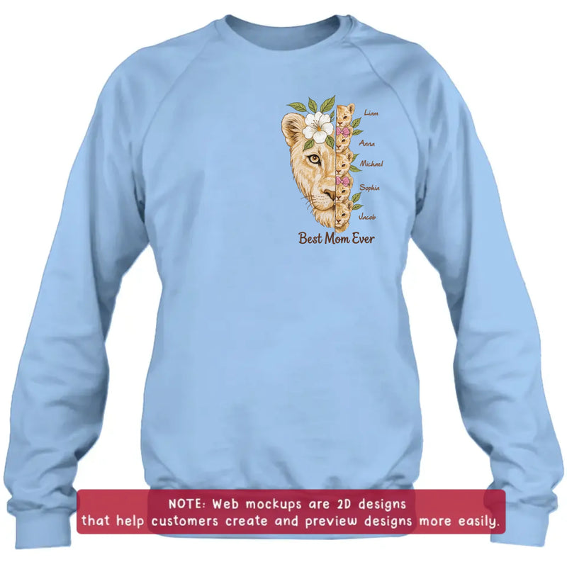 Personalized Lion Mom Embroidered Shirt/ Hoodie with Kids Names – Best Mom Ever Custom Family Shirt, Mother’s Day Gift for Mom from Children with up to 5 Kids