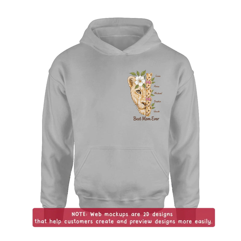 Personalized Lion Mom Embroidered Shirt/ Hoodie with Kids Names – Best Mom Ever Custom Family Shirt, Mother’s Day Gift for Mom from Children with up to 5 Kids