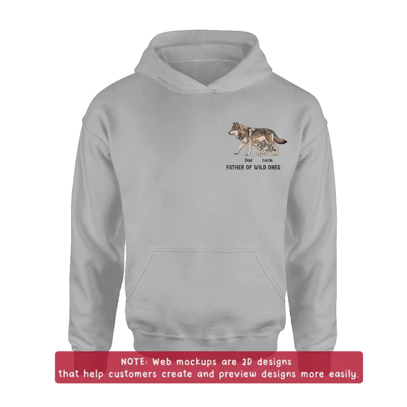 Personalized Wolf Family Embroidered Shirt/ Hoodie - Father of Wild Ones - Custom Dad & Kids with up to 7 Kids - Father's Day/ Birthday Gift Idea