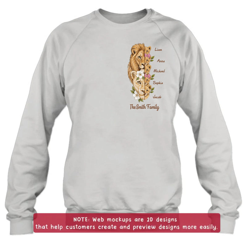 Personalized Lion Family Embroidered Shirt/ Hoodie – Custom Family Gift for Mom, Dad & up to 5 Kids
