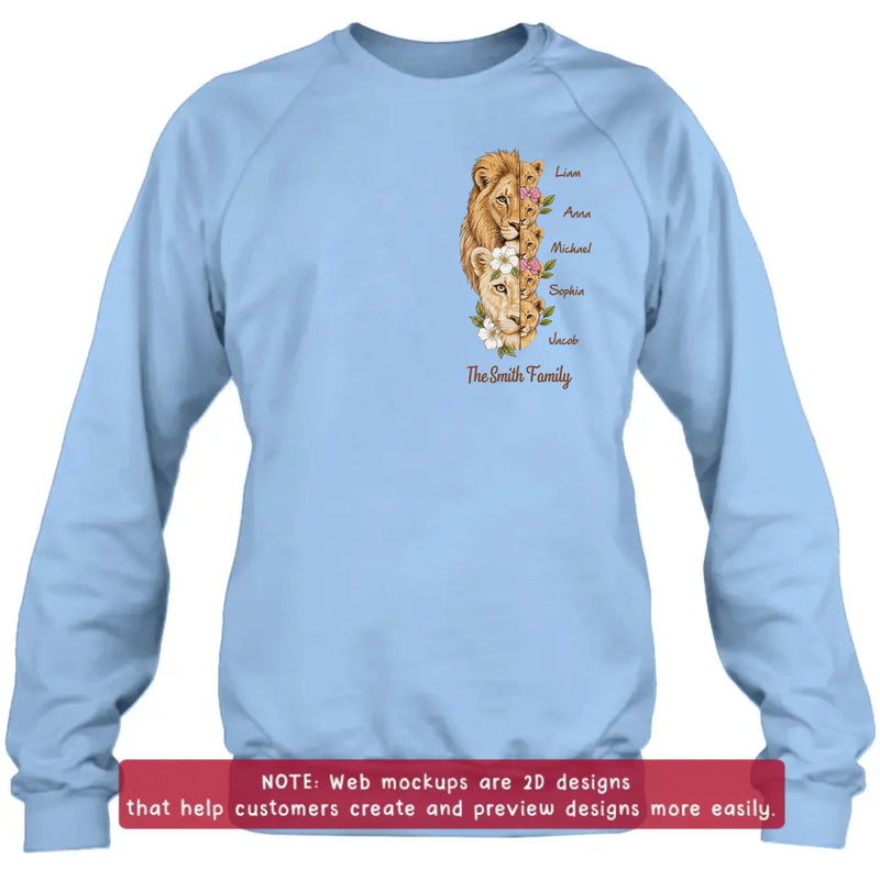 Personalized Lion Family Embroidered Shirt/ Hoodie – Custom Family Gift for Mom, Dad & up to 5 Kids