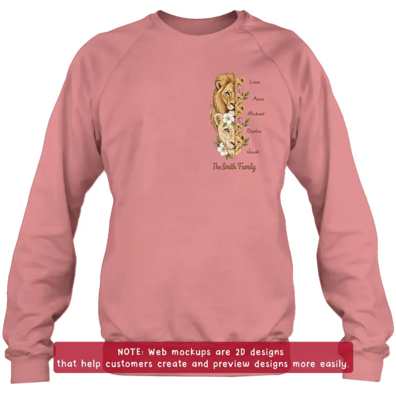 Personalized Lion Family Embroidered Shirt/ Hoodie – Custom Family Gift for Mom, Dad & up to 5 Kids