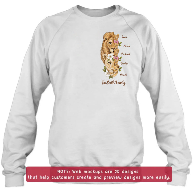 Personalized Lion Family Embroidered Shirt/ Hoodie – Custom Family Gift for Mom, Dad & up to 5 Kids
