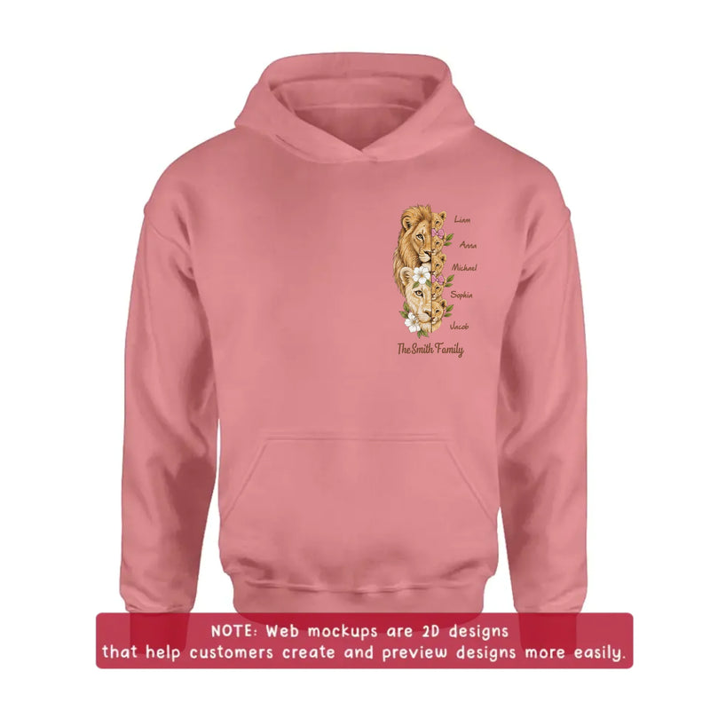 Personalized Lion Family Embroidered Shirt/ Hoodie – Custom Family Gift for Mom, Dad & up to 5 Kids