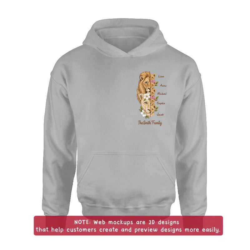 Personalized Lion Family Embroidered Shirt/ Hoodie – Custom Family Gift for Mom, Dad & up to 5 Kids