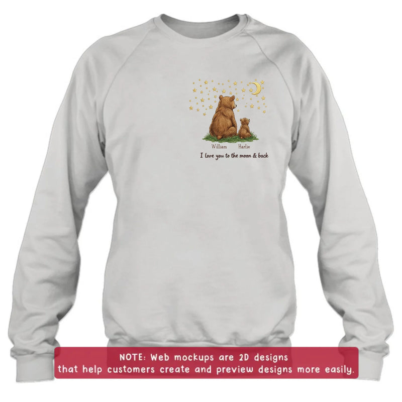 Personalized Bear Dad Embroidered Shirt/ Hoodie - Gift Idea For Father's Day - Up to 5 Kids - We Love You To The Moon & Back