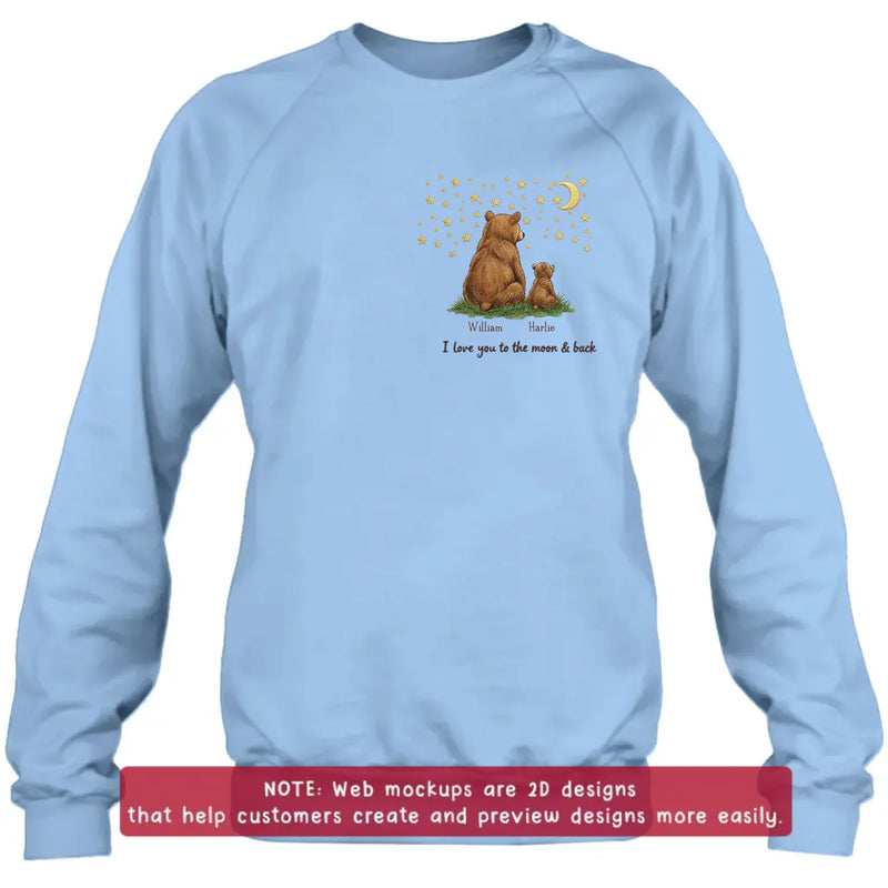 Personalized Bear Dad Embroidered Shirt/ Hoodie - Gift Idea For Father's Day - Up to 5 Kids - We Love You To The Moon & Back