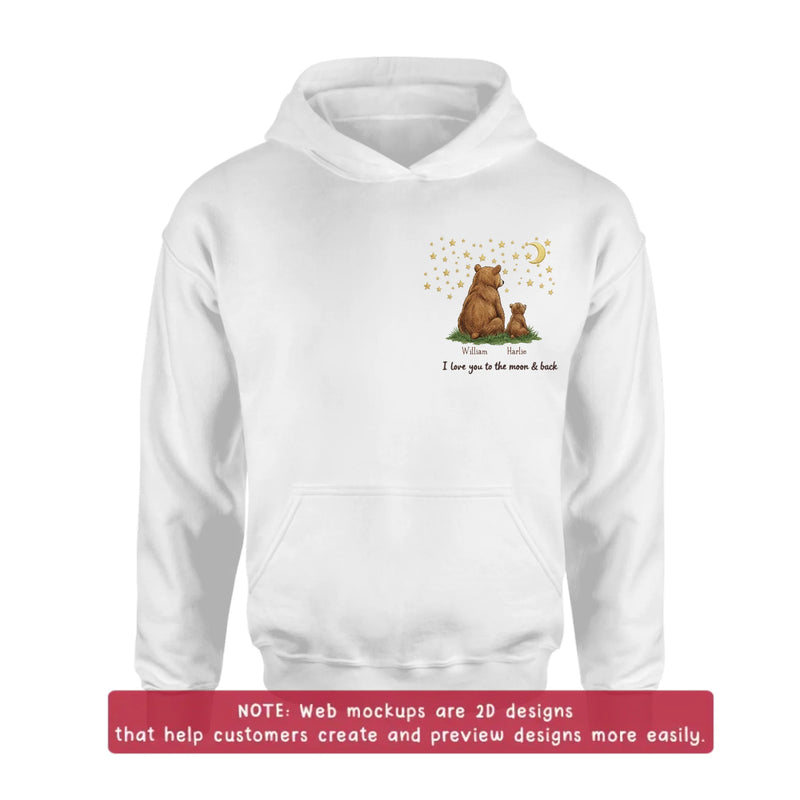 Personalized Bear Dad Embroidered Shirt/ Hoodie - Gift Idea For Father's Day - Up to 5 Kids - We Love You To The Moon & Back