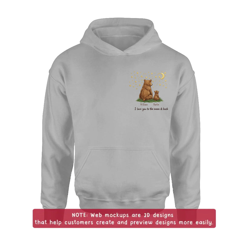 Personalized Bear Dad Embroidered Shirt/ Hoodie - Gift Idea For Father's Day - Up to 5 Kids - We Love You To The Moon & Back