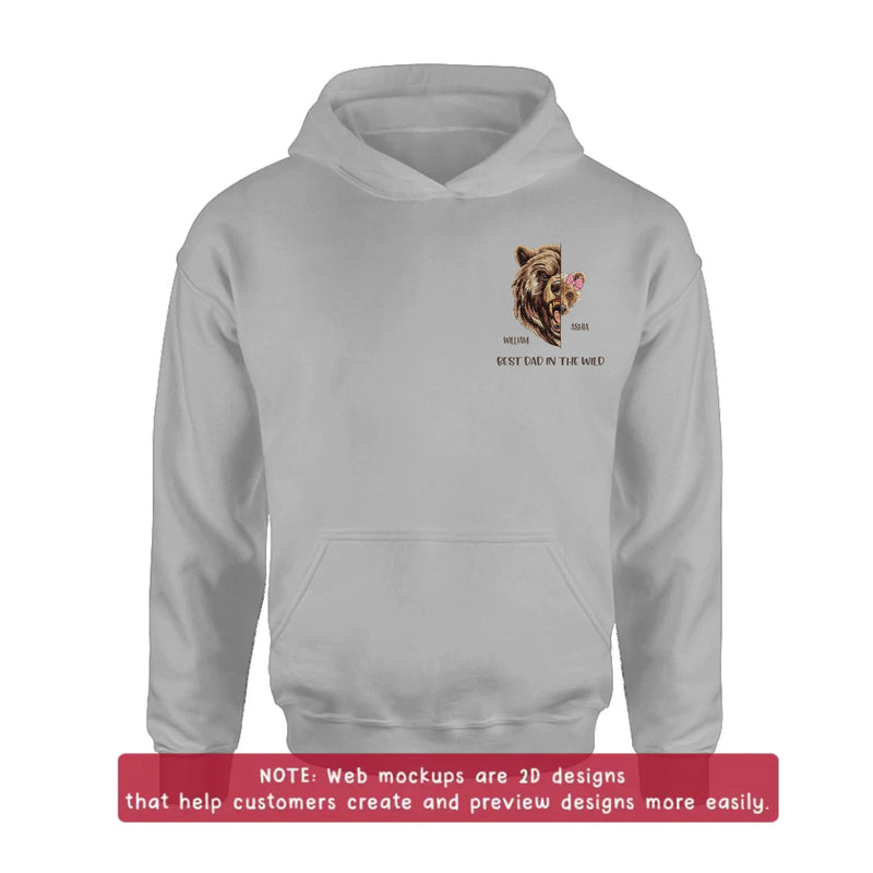 Personalized Bear Dad Embroidered Shirt/ Hoodie - Gift Idea For Father's Day - Up to 5 Kids - Best Dad In The Wild
