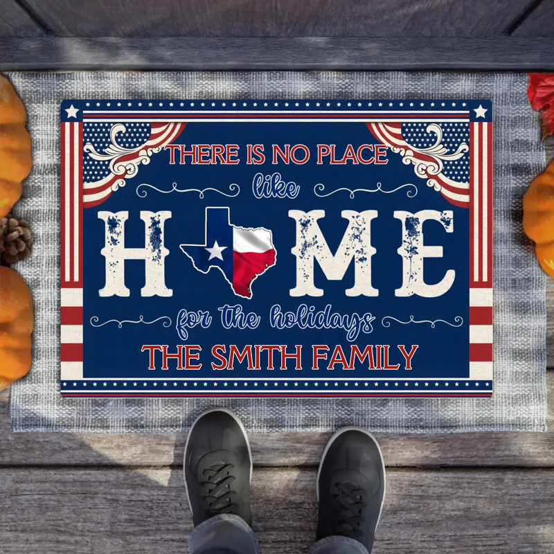 Custom Personalized USA State Home Doormat - Gift Idea For Family - There Is No Place Like Home