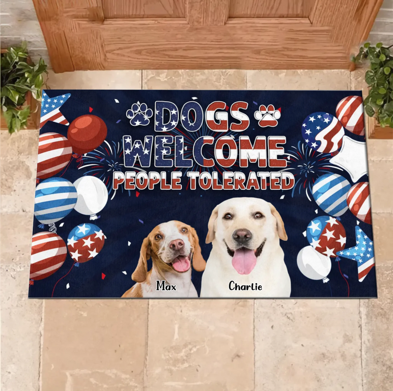 Custom Personalized Dog Patriot Doormat - Gift Idea For Dog Lover - Welcome People Tolerated - Upload Photo - Up to 7 Dogs