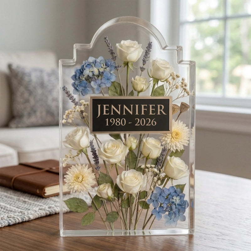 Personalized Memorial Floral Acrylic Plaque – Sympathy Gift for Loss of Mom, Grandma or Loved One