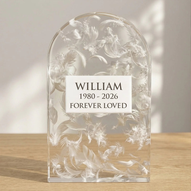 Personalized Feather Memorial Acrylic Plaque – Sympathy Gift for Loss of Dad, Mom or Loved One