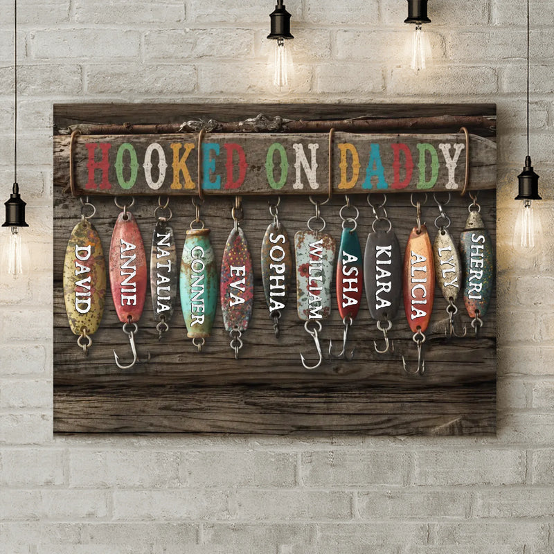 Personalized Fishing Dad Canvas - Father's Day Gift Idea For Dad/ Grandpa/ Fishing Lover - Hooked On Daddy