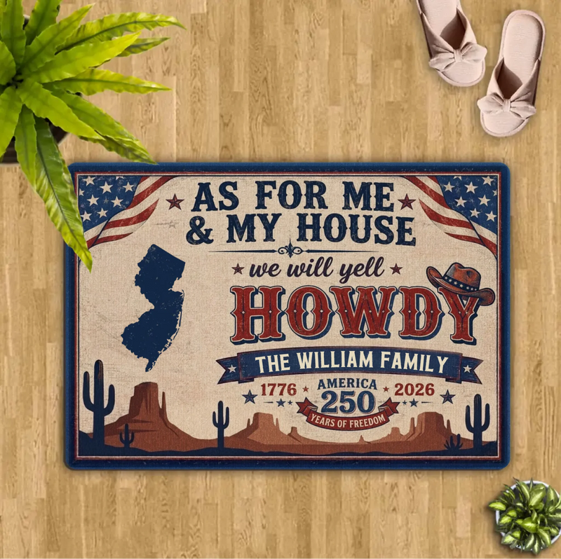 Custom Personalized Howdy Doormat – Patriotic America 250 Years of Freedom – Family Name & State Welcome Mat Gift