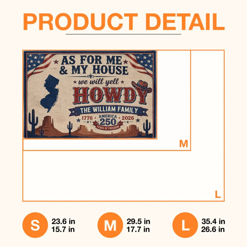 Custom Personalized Howdy Doormat – Patriotic America 250 Years of Freedom – Family Name & State Welcome Mat Gift