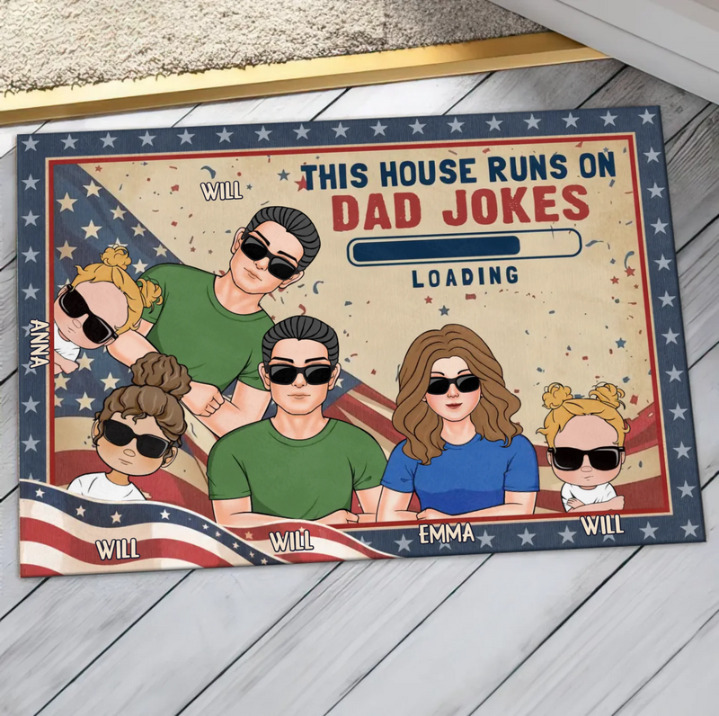 Custom Personalized Family Doormat - Gift Idea For Father's Day - Up to 6 Members - This House Runs On Dad Jokes