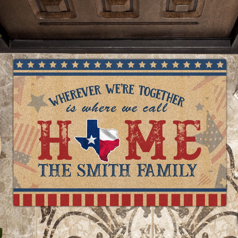 Custom Personalized USA State Home Doormat - Gift Idea For Family - Wherever We're Together Is Where We Call Home