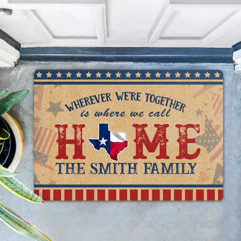 Custom Personalized USA State Home Doormat - Gift Idea For Family - Wherever We're Together Is Where We Call Home