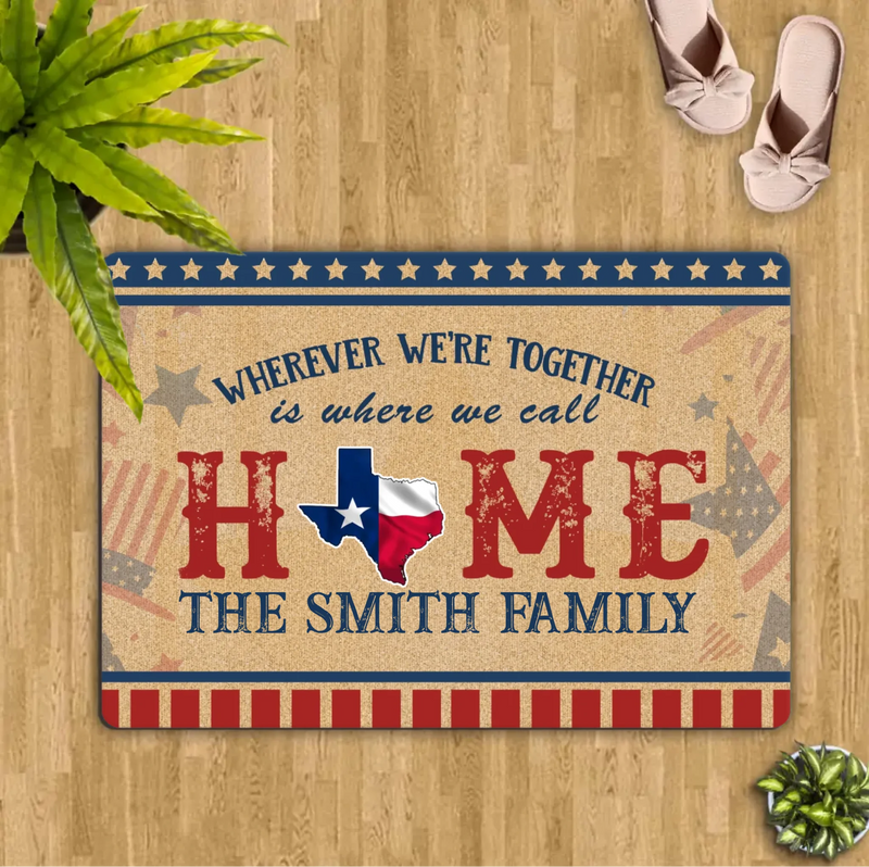 Custom Personalized USA State Home Doormat - Gift Idea For Family - Wherever We're Together Is Where We Call Home