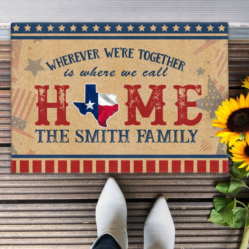 Custom Personalized USA State Home Doormat - Gift Idea For Family - Wherever We're Together Is Where We Call Home