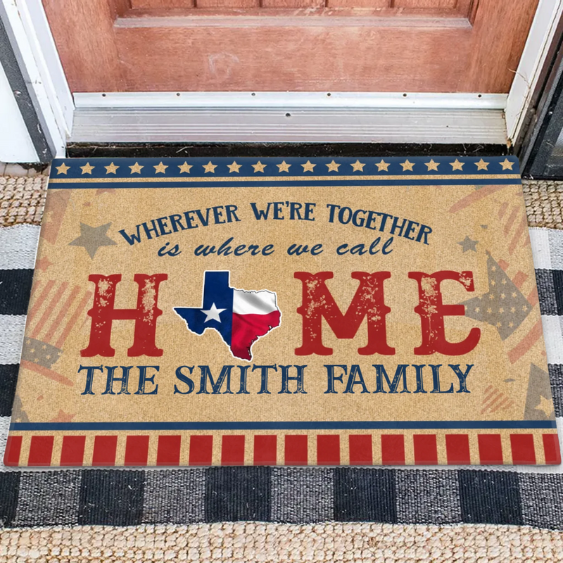 Custom Personalized USA State Home Doormat - Gift Idea For Family - Wherever We're Together Is Where We Call Home