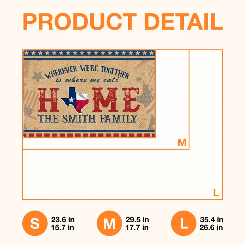 Custom Personalized USA State Home Doormat - Gift Idea For Family - Wherever We're Together Is Where We Call Home