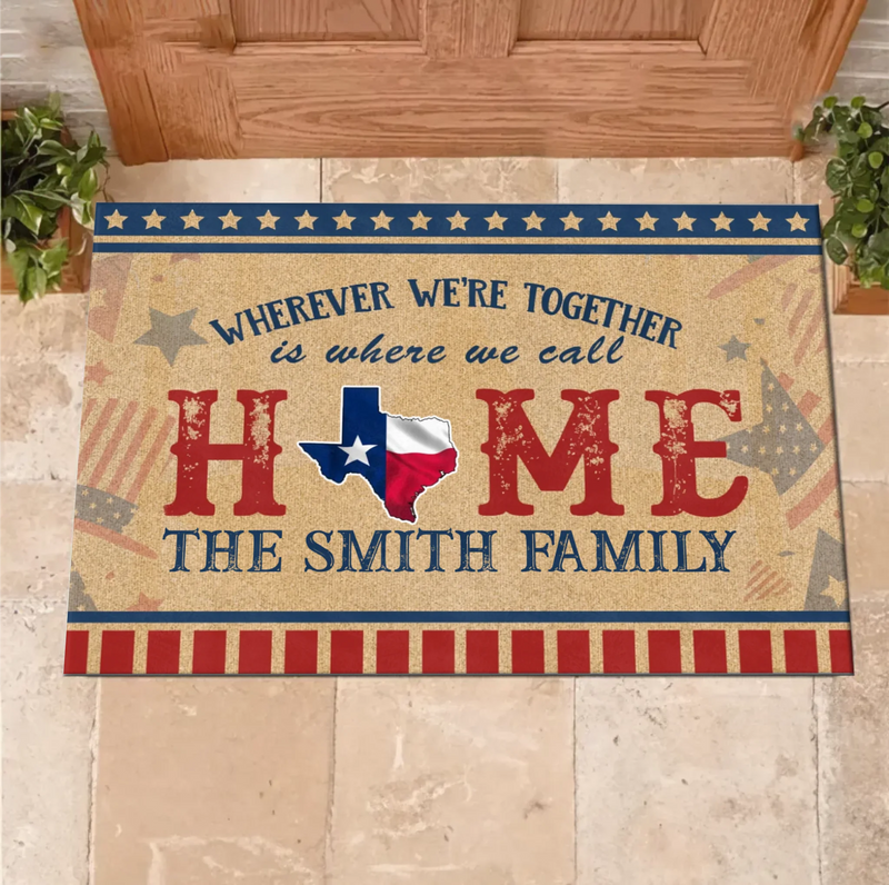 Custom Personalized USA State Home Doormat - Gift Idea For Family - Wherever We're Together Is Where We Call Home