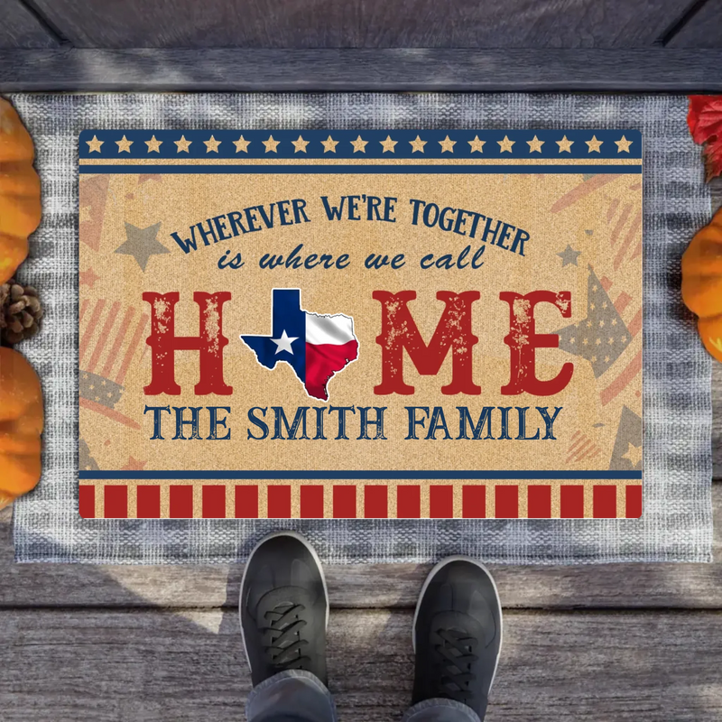 Custom Personalized USA State Home Doormat - Gift Idea For Family - Wherever We're Together Is Where We Call Home