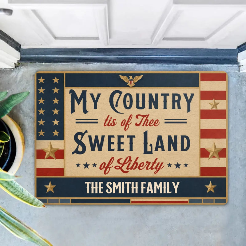 Personalized Patriotic Family Doormat – Vintage American Flag Welcome Mat for July 4th