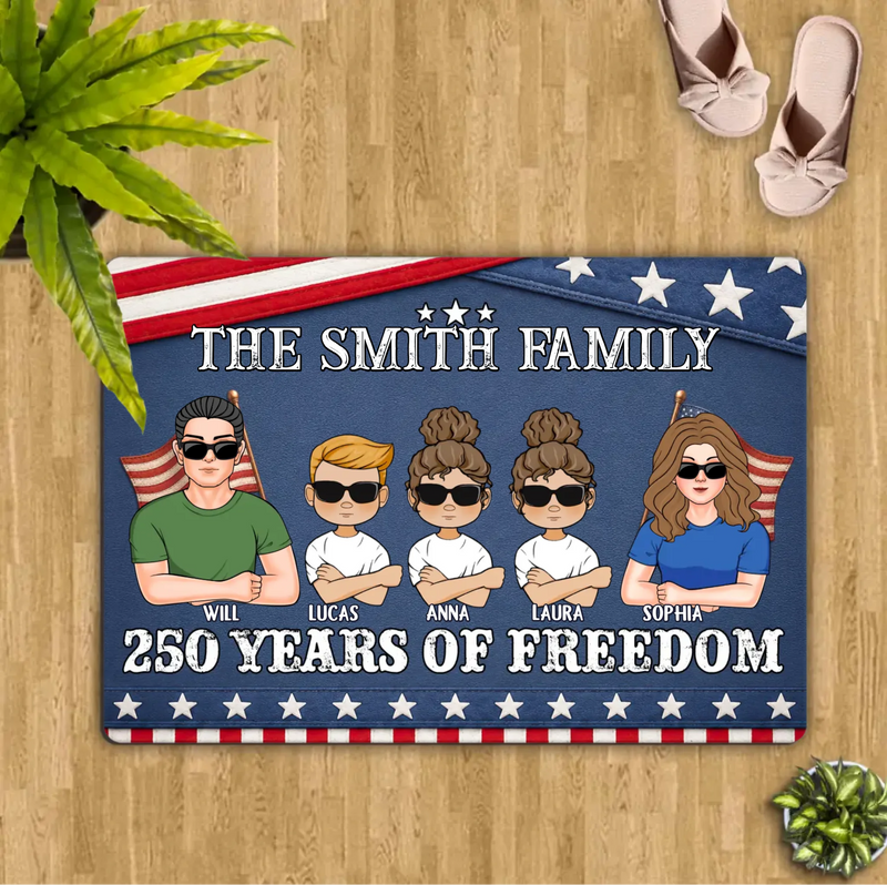 Custom Personalized Family Doormat - Up To 5 Family Members – Independence Day Home Decor Gift - 250 Years Of Freedom