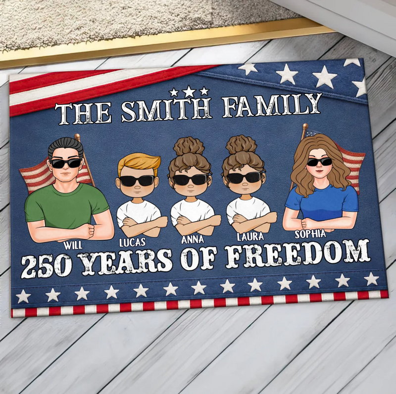 Custom Personalized Family Doormat - Up To 5 Family Members – Independence Day Home Decor Gift - 250 Years Of Freedom
