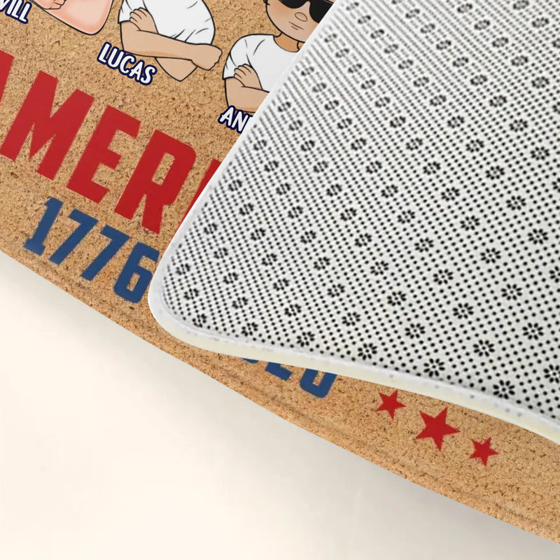 Custom Personalized USA Family Doormat - Up To 5 Family Members – Independence Day Home Decor Gift - Land Of The Free Home Of The Brave