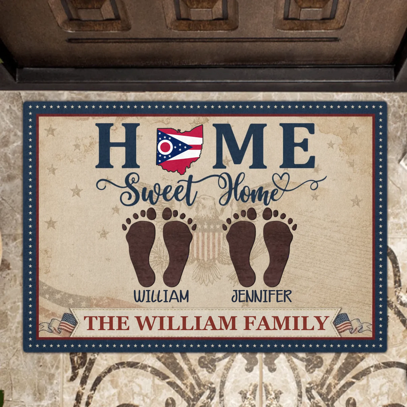 Custom Personalized Family Doormat - Gift Idea For Family - Parents Wtih Kids And Pets - Home Sweet Home
