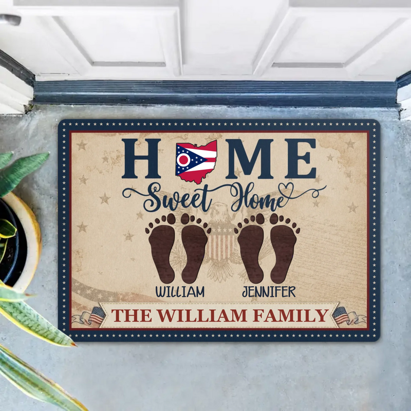 Custom Personalized Family Doormat - Gift Idea For Family - Parents Wtih Kids And Pets - Home Sweet Home