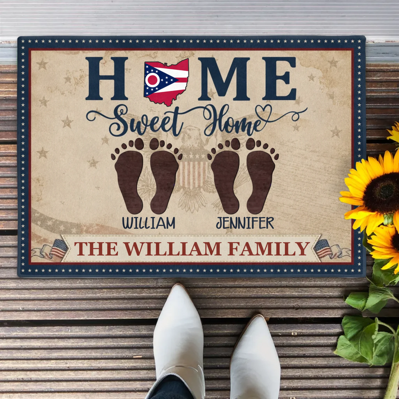 Custom Personalized Family Doormat - Gift Idea For Family - Parents Wtih Kids And Pets - Home Sweet Home