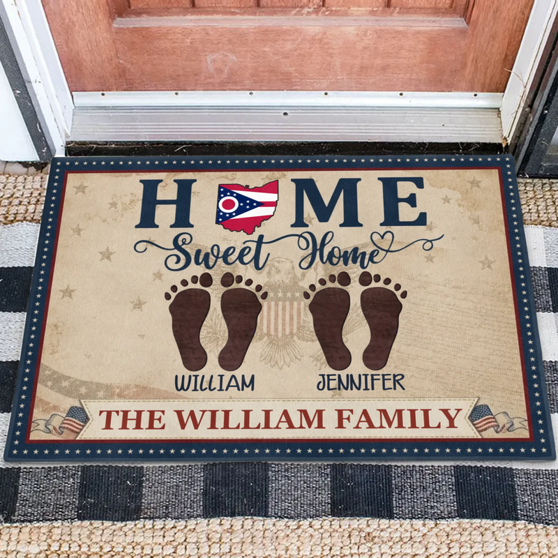 Custom Personalized Family Doormat - Gift Idea For Family - Parents Wtih Kids And Pets - Home Sweet Home