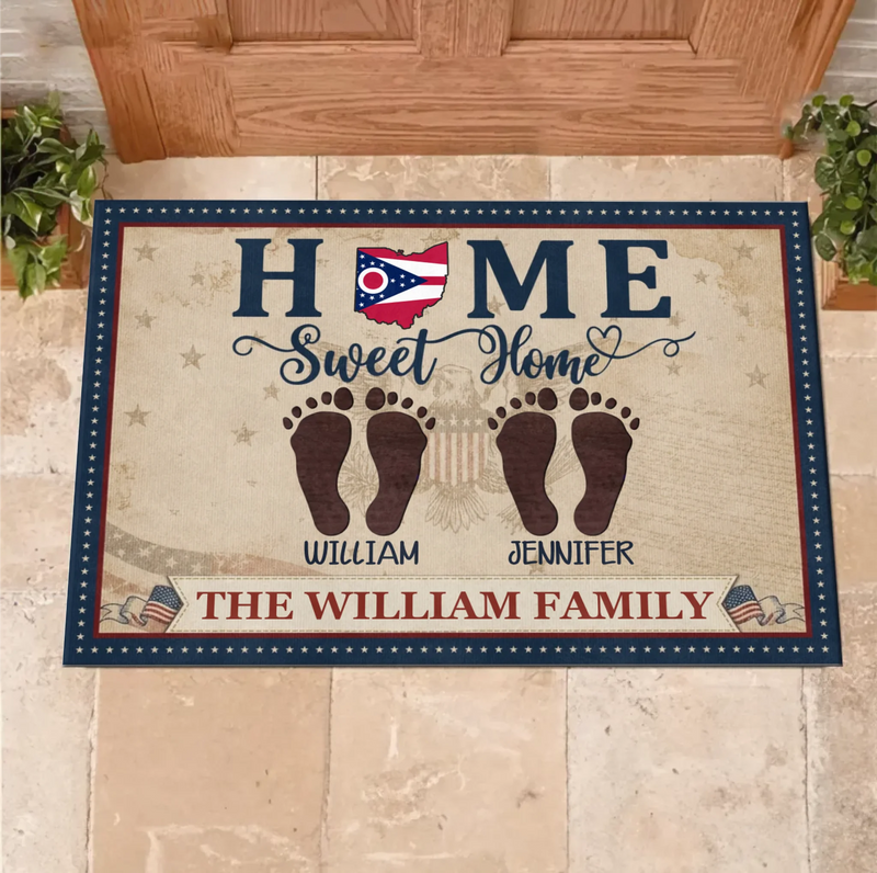 Custom Personalized Family Doormat - Gift Idea For Family - Parents Wtih Kids And Pets - Home Sweet Home