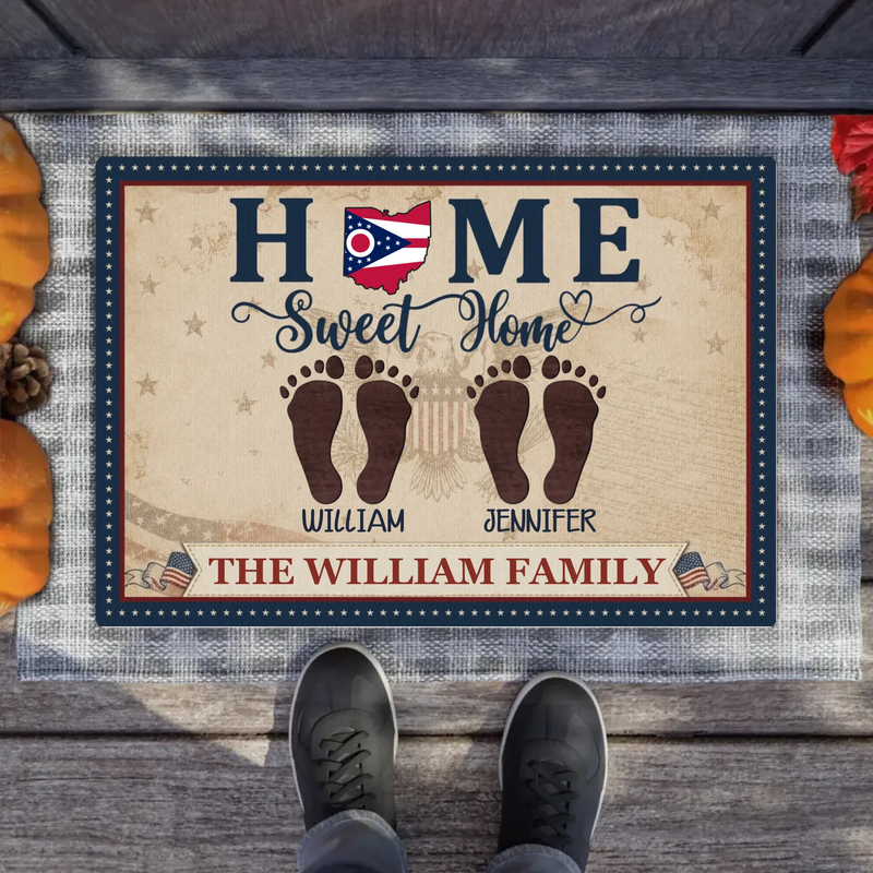 Custom Personalized Family Doormat - Gift Idea For Family - Parents Wtih Kids And Pets - Home Sweet Home