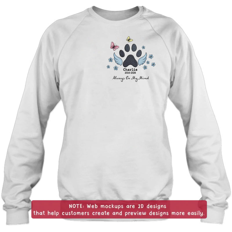 Personalized Embroidered Pet Memorial Embroidered Shirt/ Hoodie – Custom Paw Print Angel Wings Embroidery Shirt, Dog Memorial Gift with Name & Dates