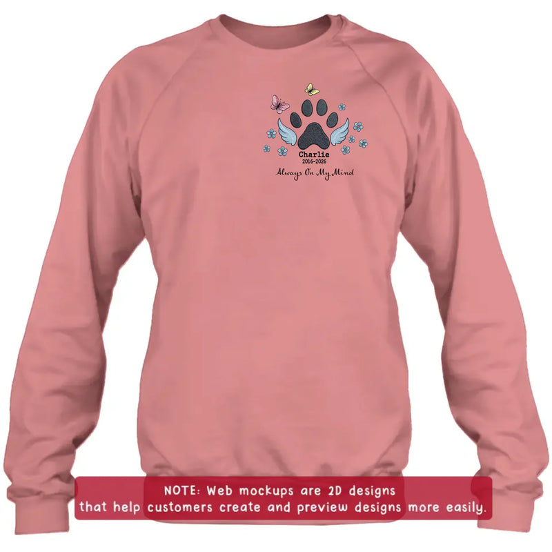 Personalized Embroidered Pet Memorial Embroidered Shirt/ Hoodie – Custom Paw Print Angel Wings Embroidery Shirt, Dog Memorial Gift with Name & Dates