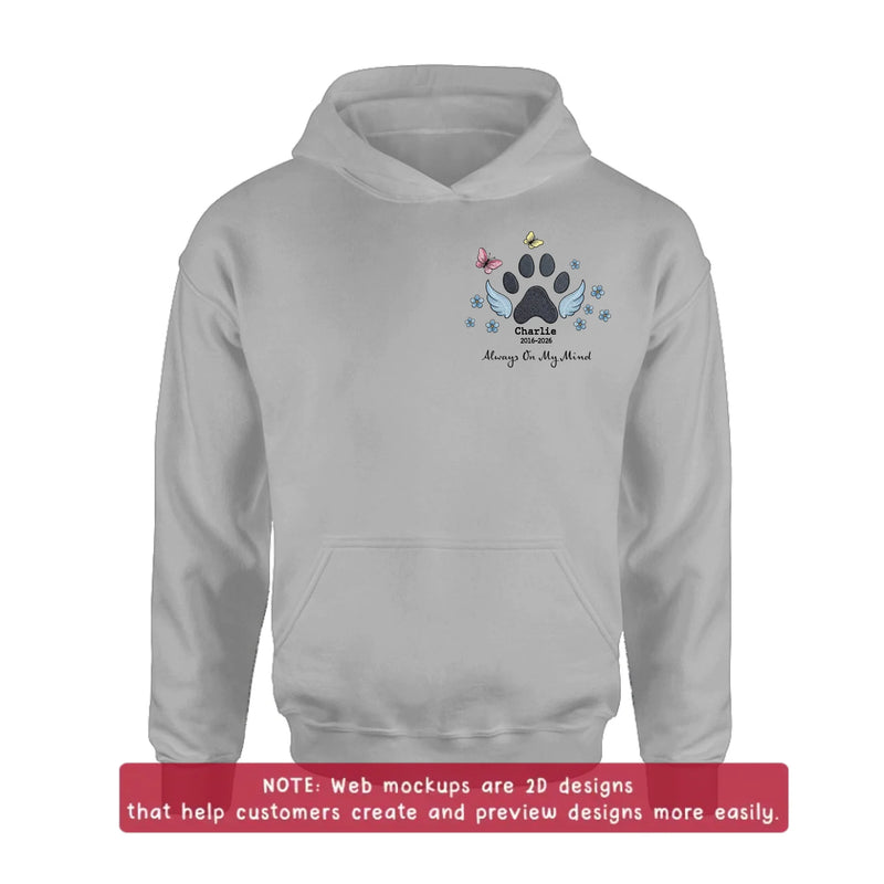 Personalized Embroidered Pet Memorial Embroidered Shirt/ Hoodie – Custom Paw Print Angel Wings Embroidery Shirt, Dog Memorial Gift with Name & Dates