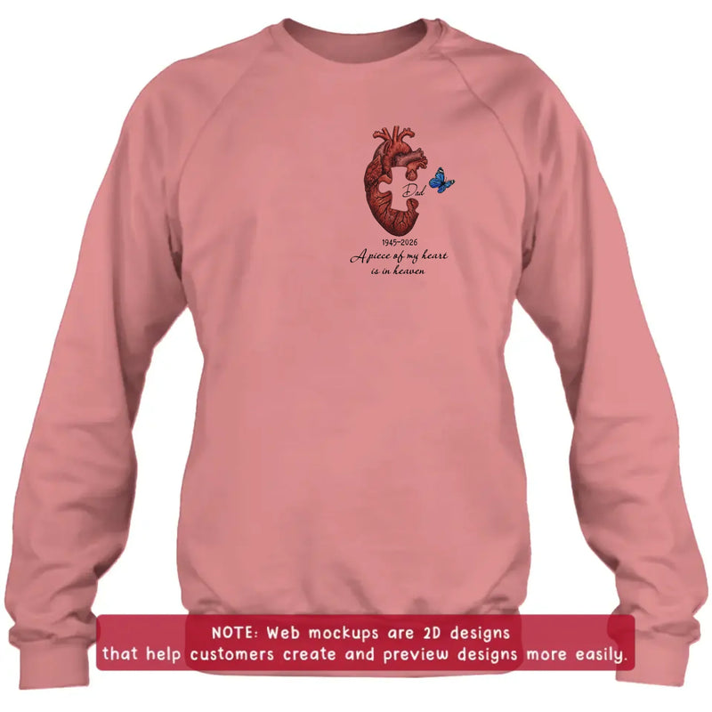 Personalized Memorial Heart Puzzle Embroidered Shirt/ Hoodie – Remembrance Gift Idea – A Piece Of My Heart Is In Heaven