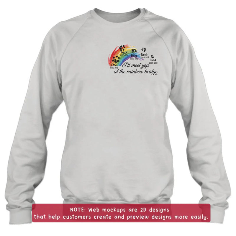 Personalized Rainbow Bridge Pet Memorial Embroidered Shirt/ Hoodie - Custom Pet Names & Dates T-Shirt – I'll Meet You At The Rainbow Bridge